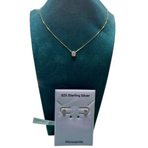 🆕 Gold Over Sterling Silver Moissanite Necklace and Earring set